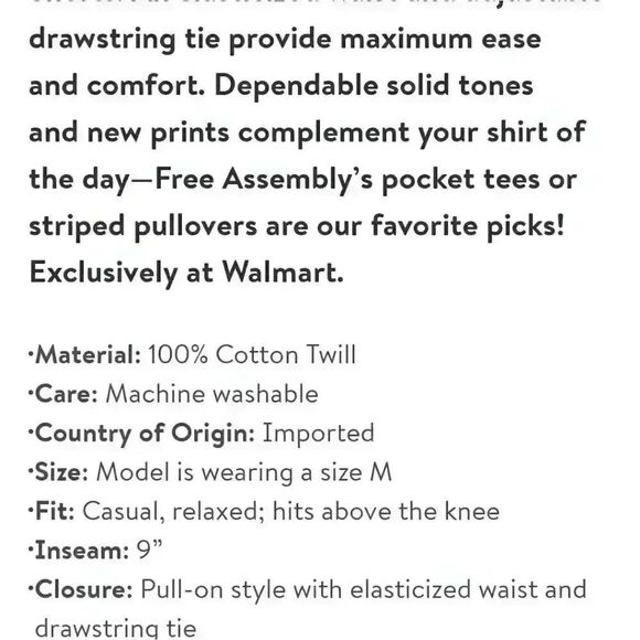 Free Assembly Men's Azure Blue Cotton E-Waist Utility Drawstring Shorts w Pocket - Picture 9 of 10